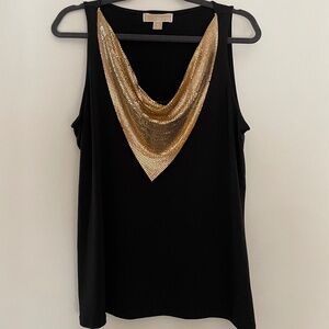 MICHAEL Michael Kors Black and Gold Chainmail Tank Top